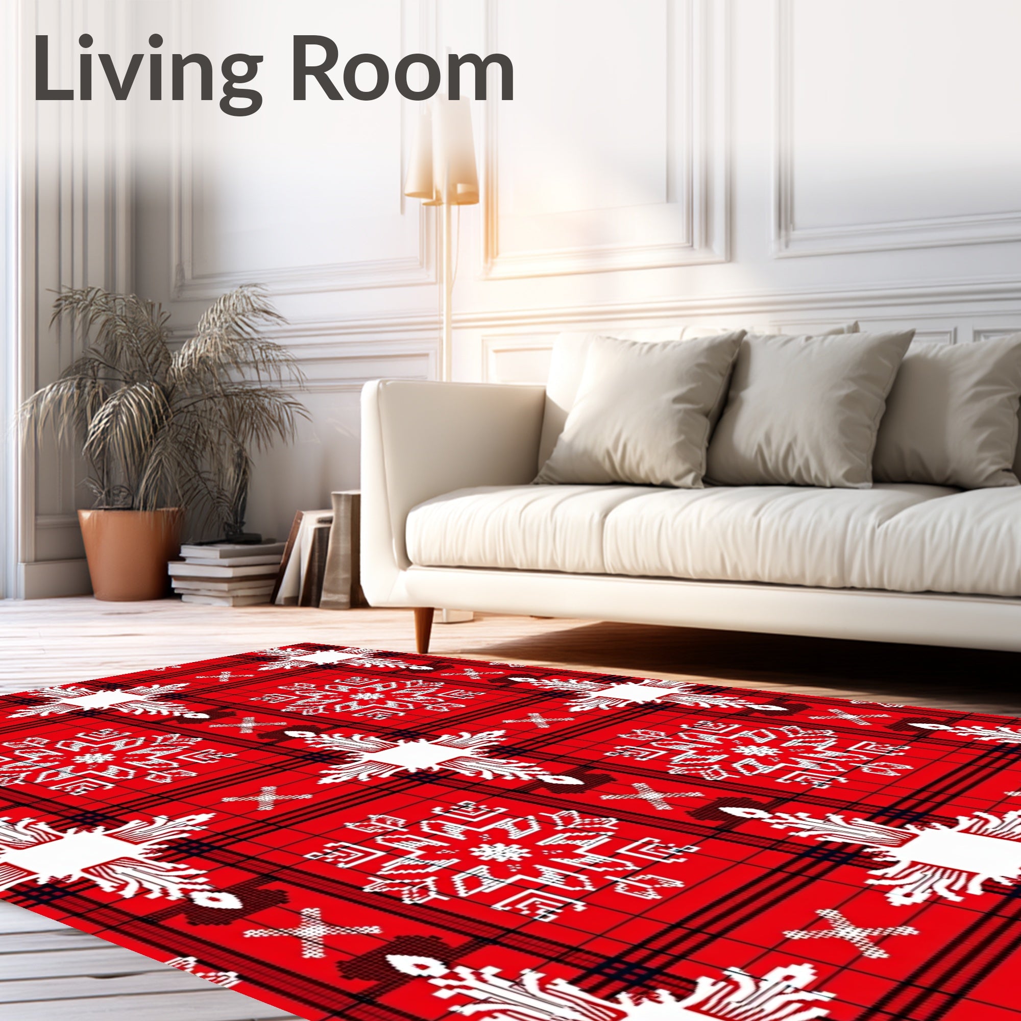 Red White Snowflake Plaid Pattern Rug