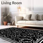 Black White Floral Scroll Design Rug