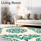 Teal Floral Mandala Pattern Rug