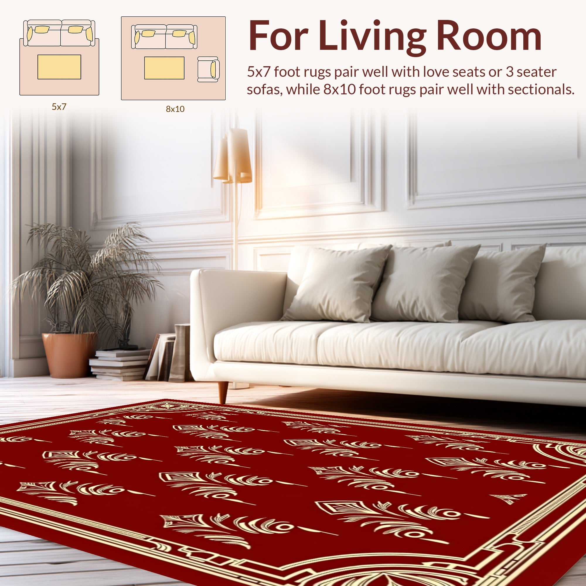 Art Deco Leaf Pattern Red Rug