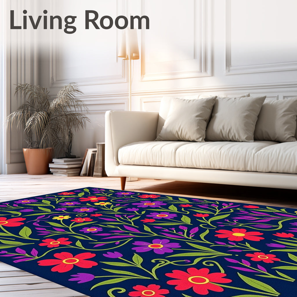Vibrant Floral Vines Pattern Rug