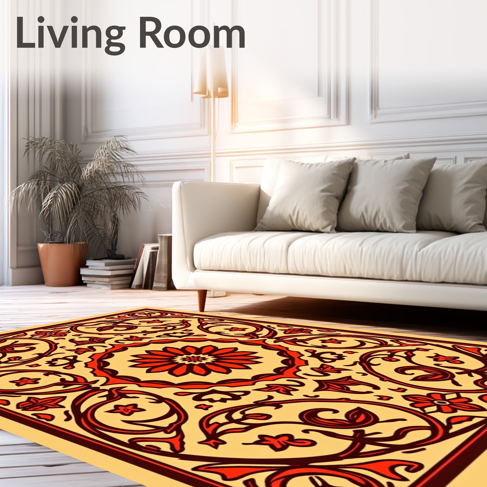 Crimson Floral Swirl Ornament Rug