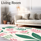 Pink Green Leafy Pattern Rug
