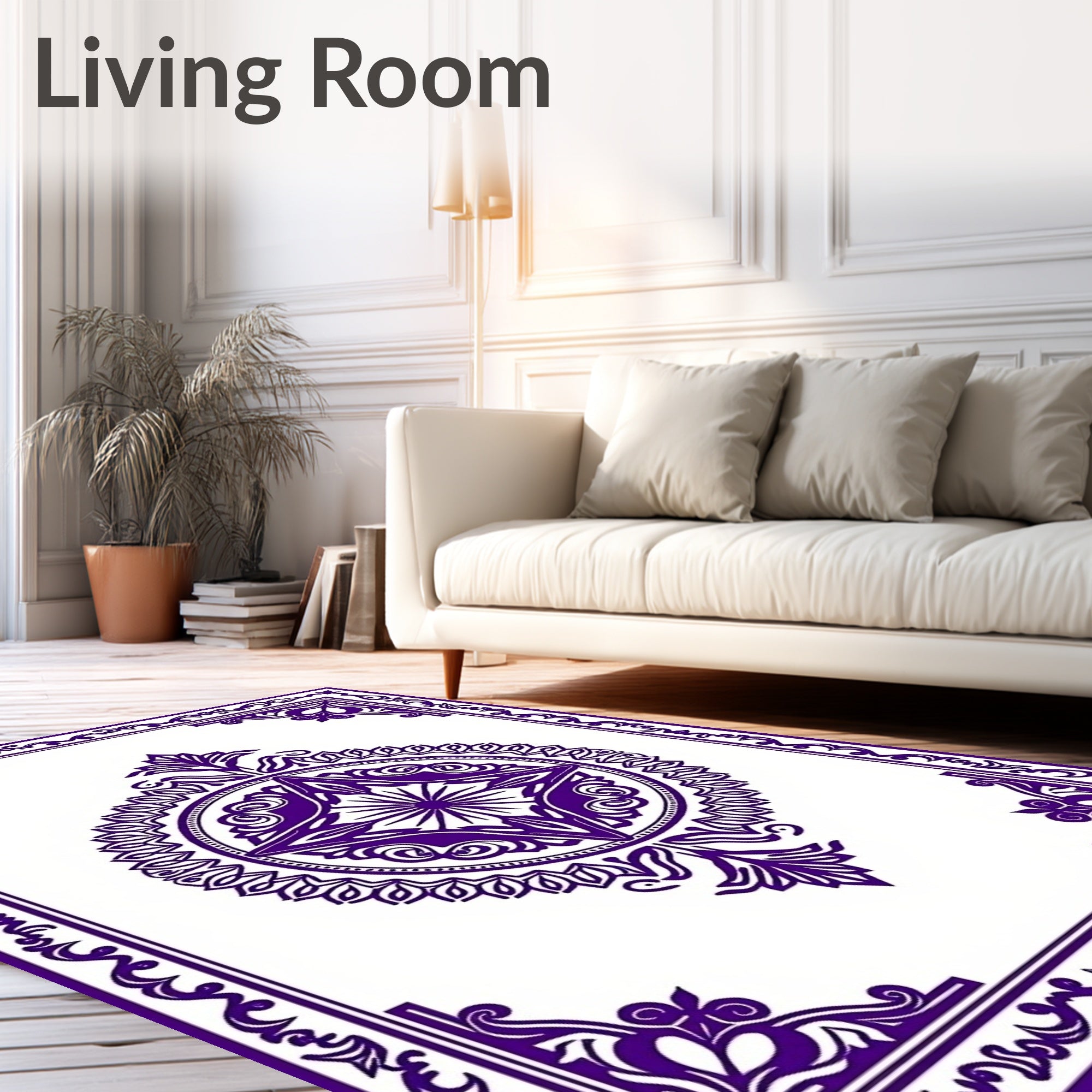 Purple Mandala With Floral Border Rug