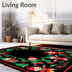 Festive Elves Border with Holly and Pine Christmas Rug