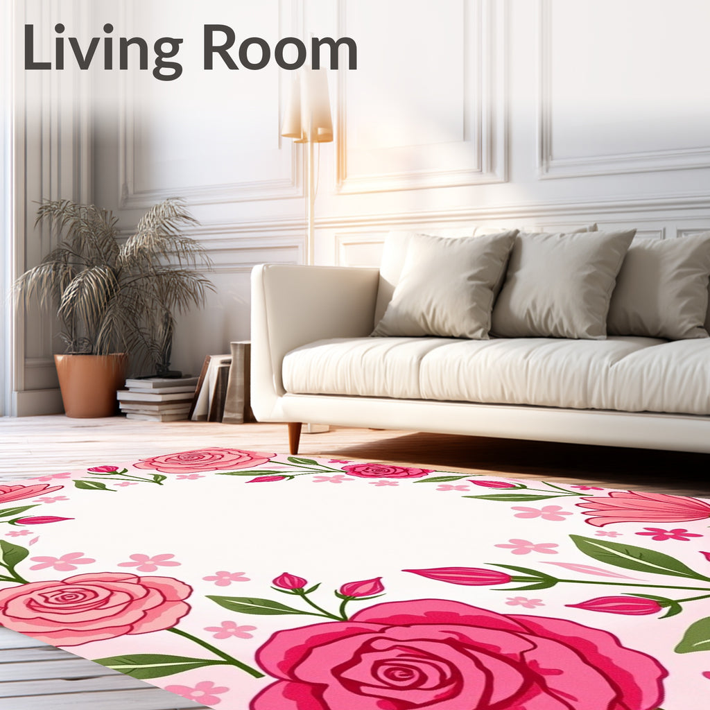 Pink Rose Floral Garden Pattern Rug