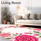 Pink Rose Floral Garden Pattern Rug