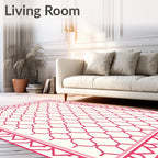 Modern Pink Geometric Interlocking Pattern Rug