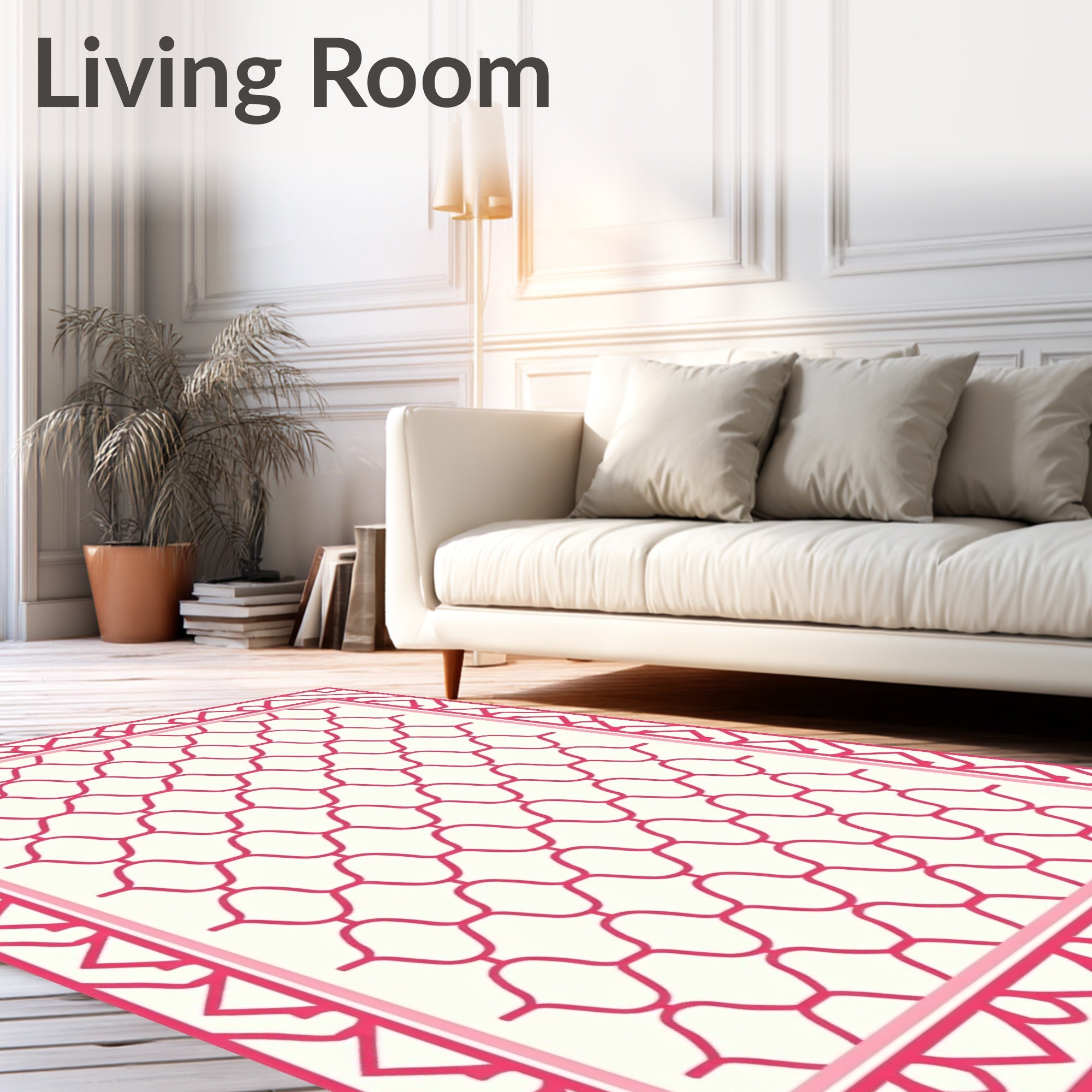 Modern Pink Geometric Interlocking Pattern Rug