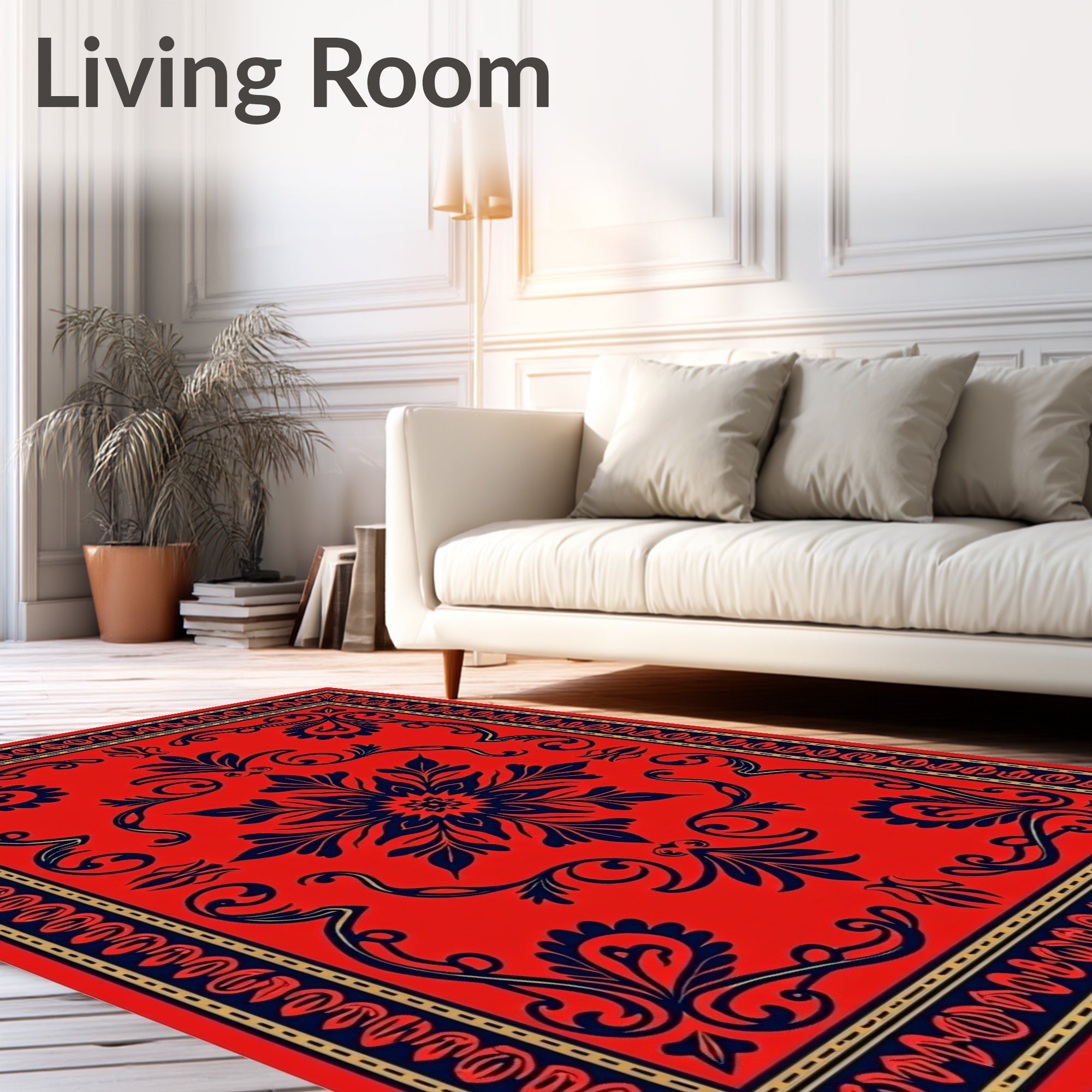 Red Decorative Floral Motif Rug