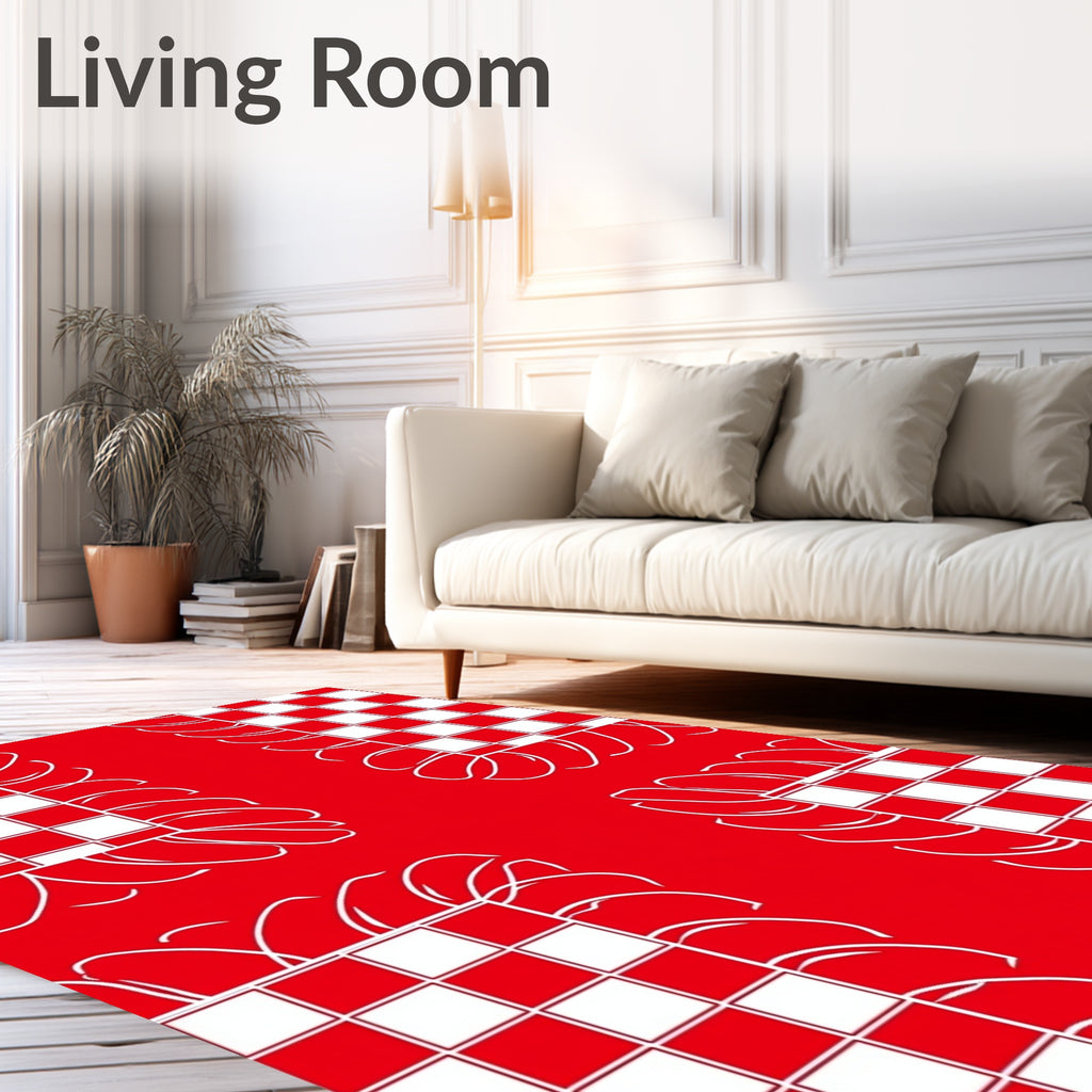 Bold Checkered And Swirl Pattern Design Rug