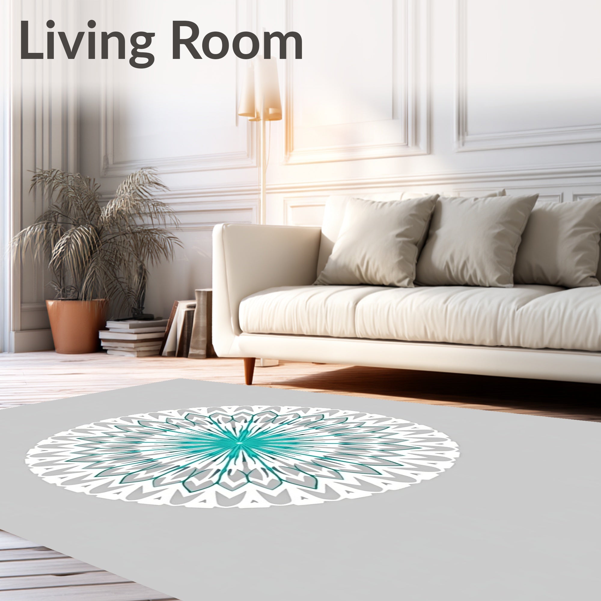 Unique Teal Mandala Pattern Design Rug