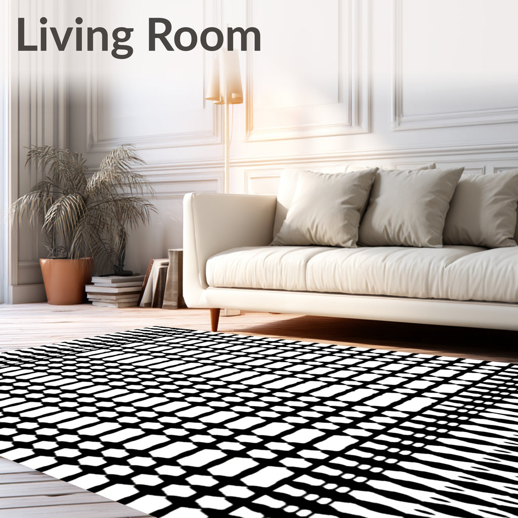 Black White Geometric Chain Rug
