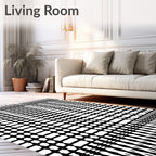 Black White Geometric Chain Rug