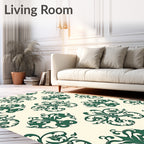 Emerald Flourish Damask Pattern Rug