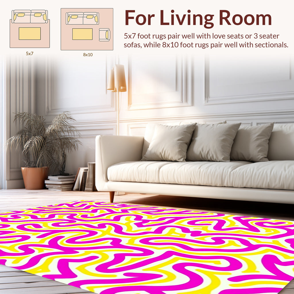 Bright Pink Yellow Abstract Swirl Pattern Rug