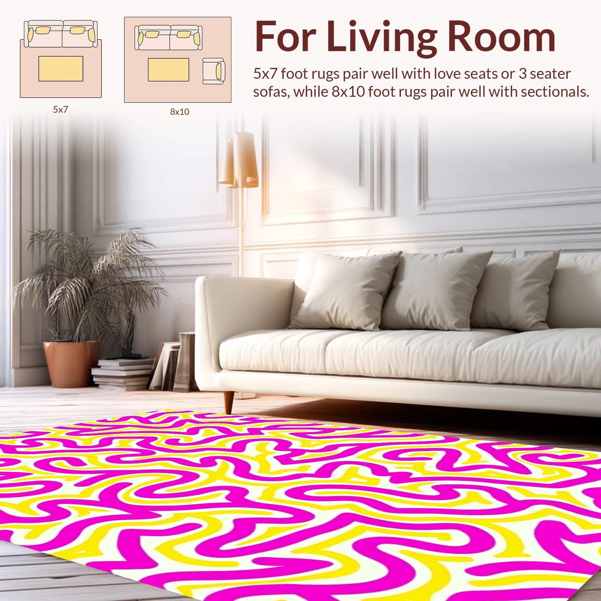 Bright Pink Yellow Abstract Swirl Pattern Rug