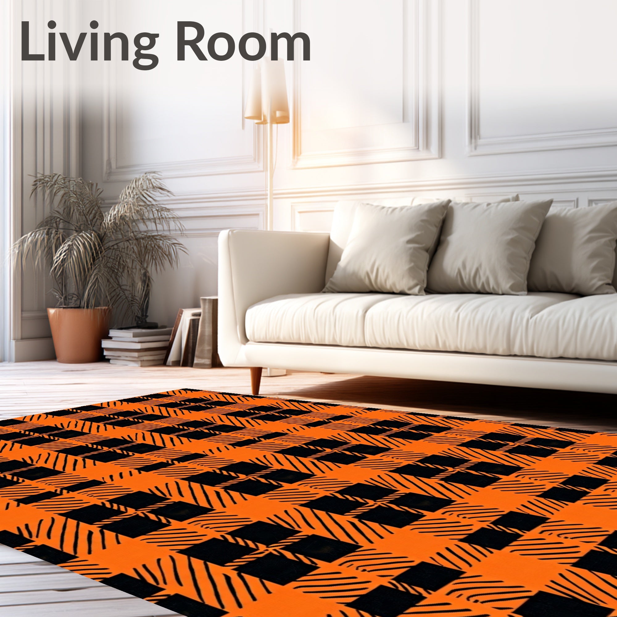 Orange Black Plaid Pattern Rug
