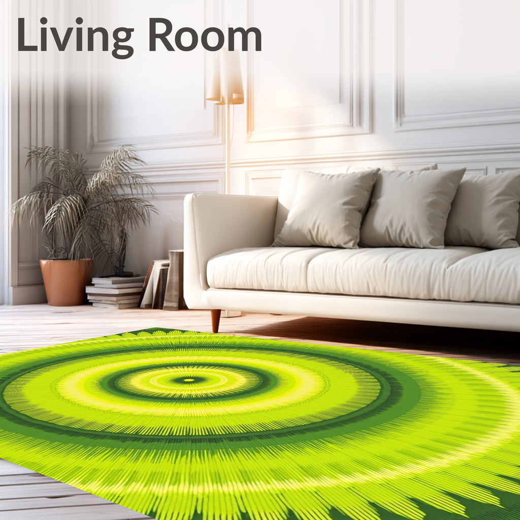Lime Green Radial Sunburst Pattern Rug