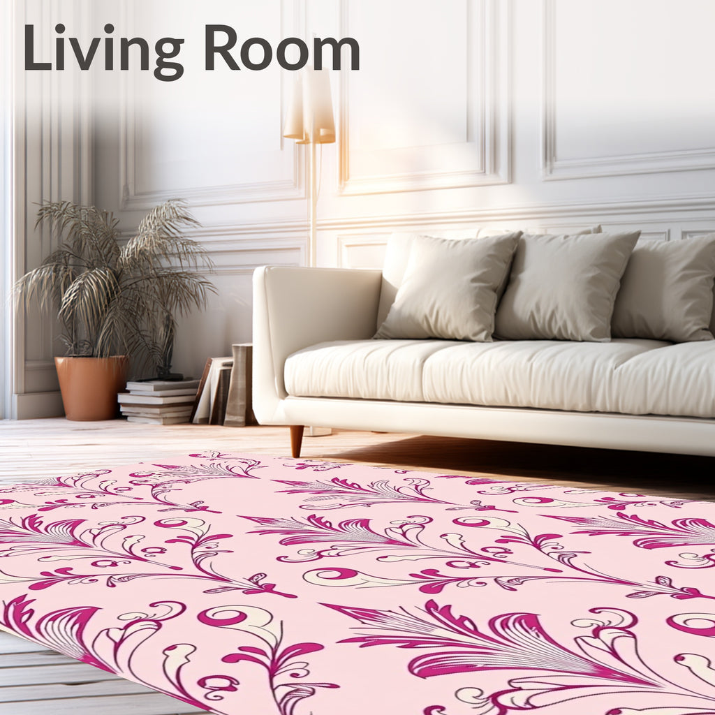 Pink Lilac Damask Ornate Pattern Rug