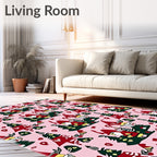 Whimsical Gnomes Festive Christmas Trees Pink Rug