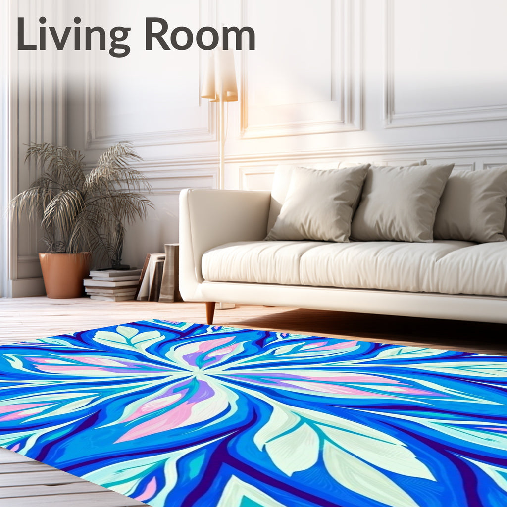 Abstract Blue Pink Floral Swirls Rug