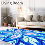 Abstract Blue Pink Floral Swirls Rug