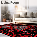Whimsical Red Swirl Cat Patterned Rug