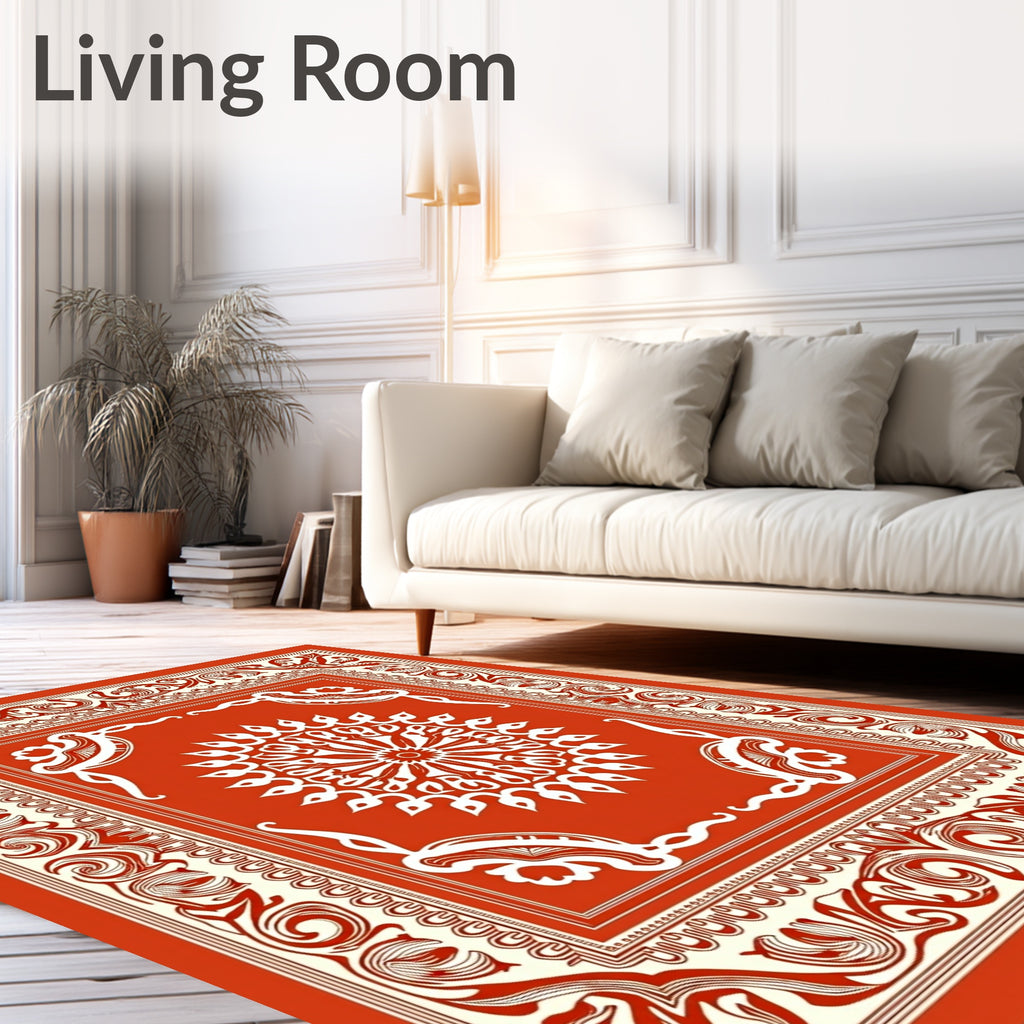 Vintage Floral Medallion Red Cream Rug
