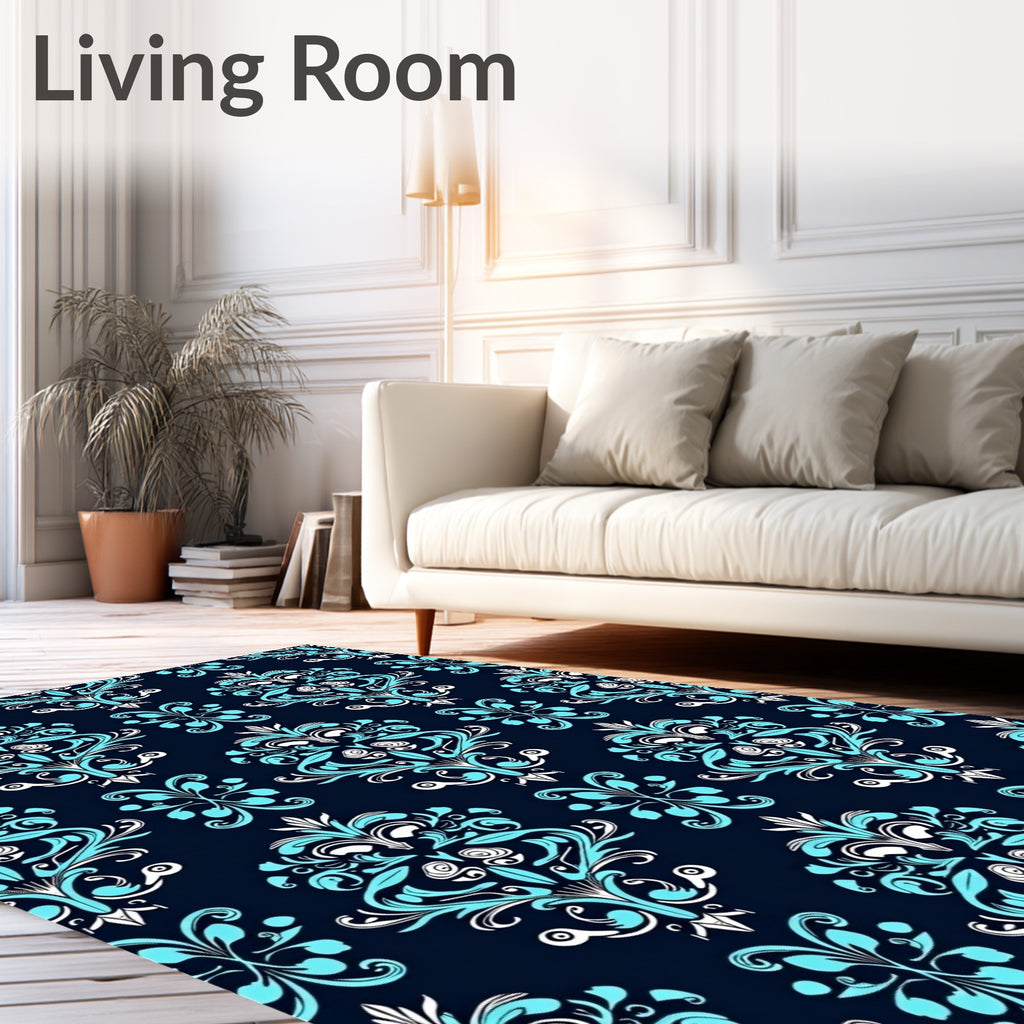 Classic Cyan Flourish Pattern Rug
