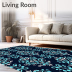 Classic Cyan Flourish Pattern Rug
