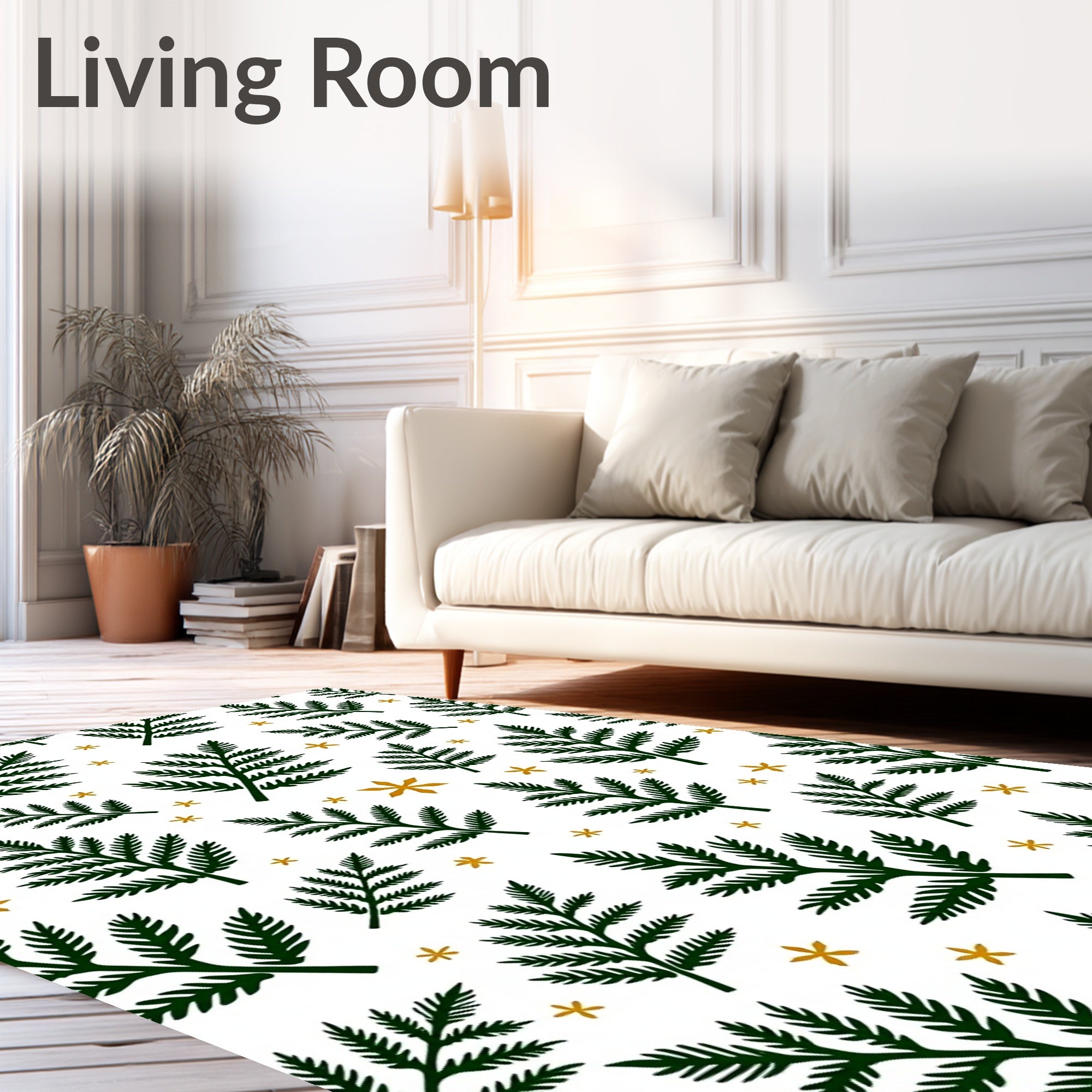 Green Fern Floral Nature Pattern Rug