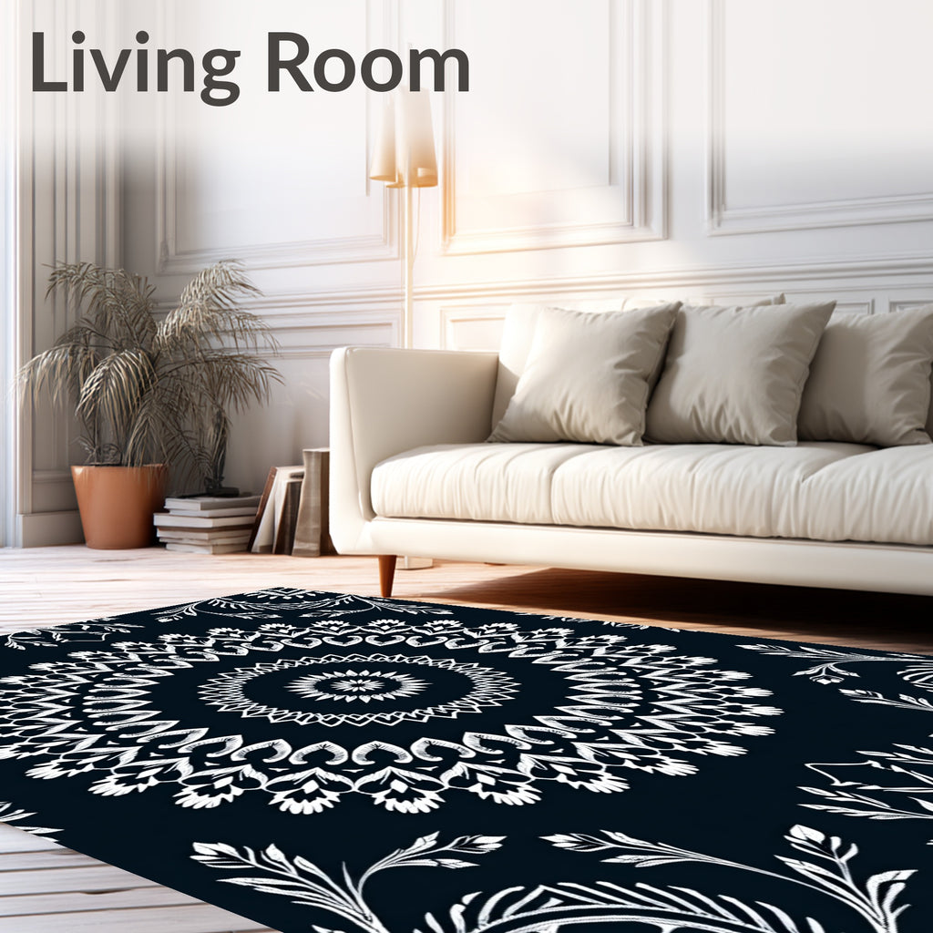 White Floral Mandala Pattern Rug