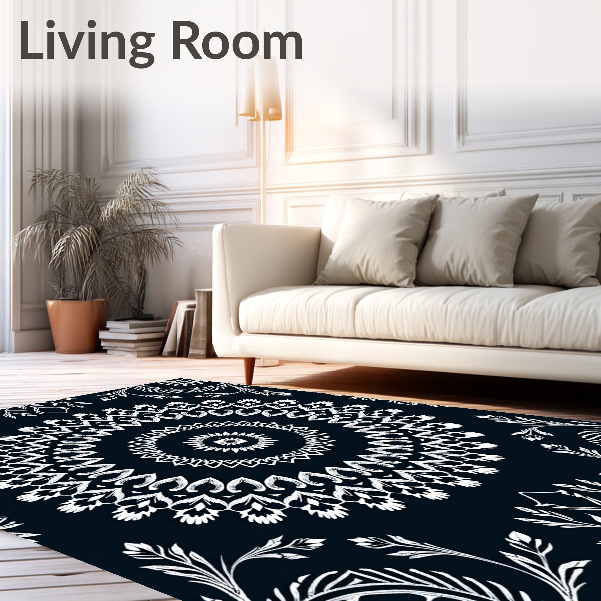 White Floral Mandala Pattern Rug