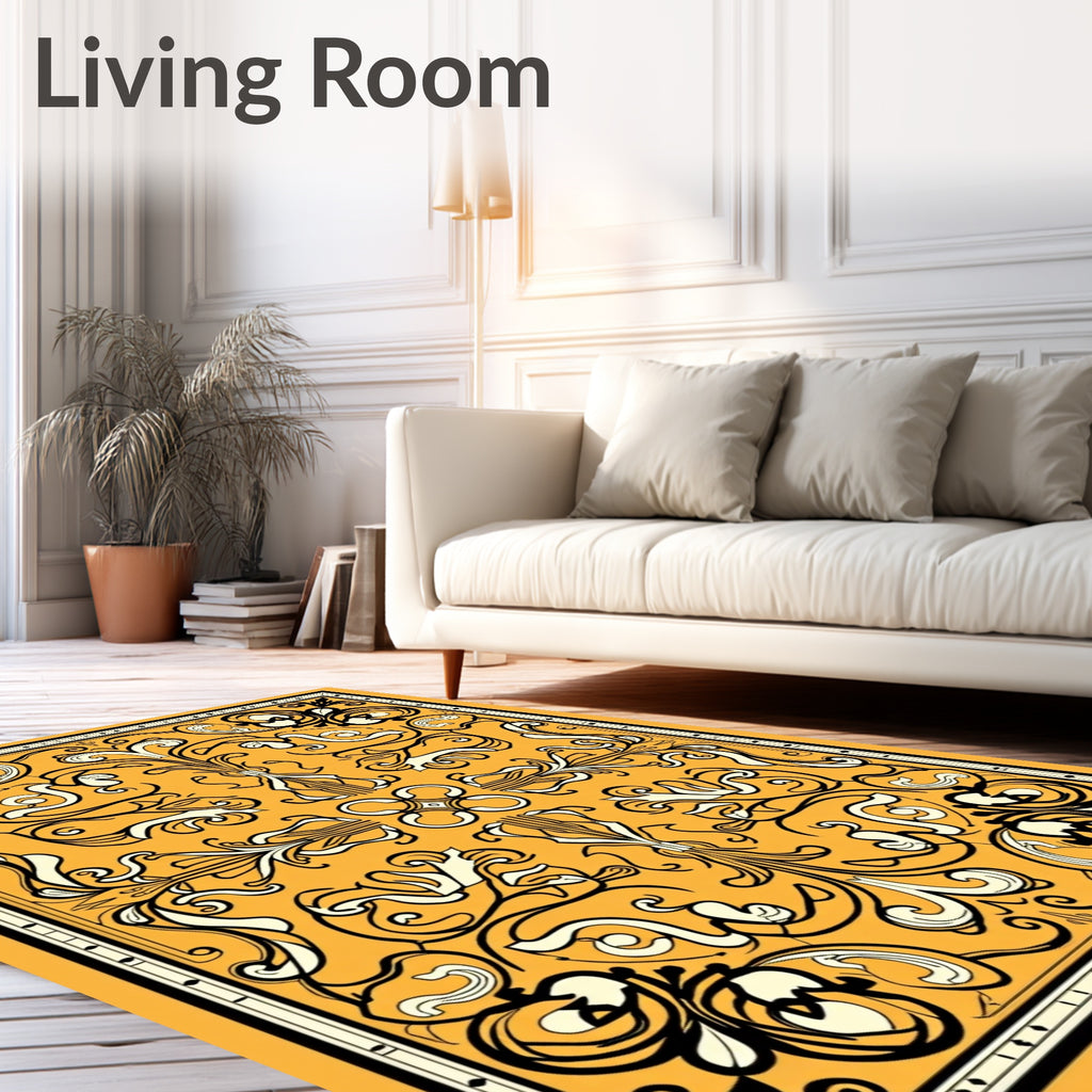 Retro Floral Swirls Ivory Design Rug