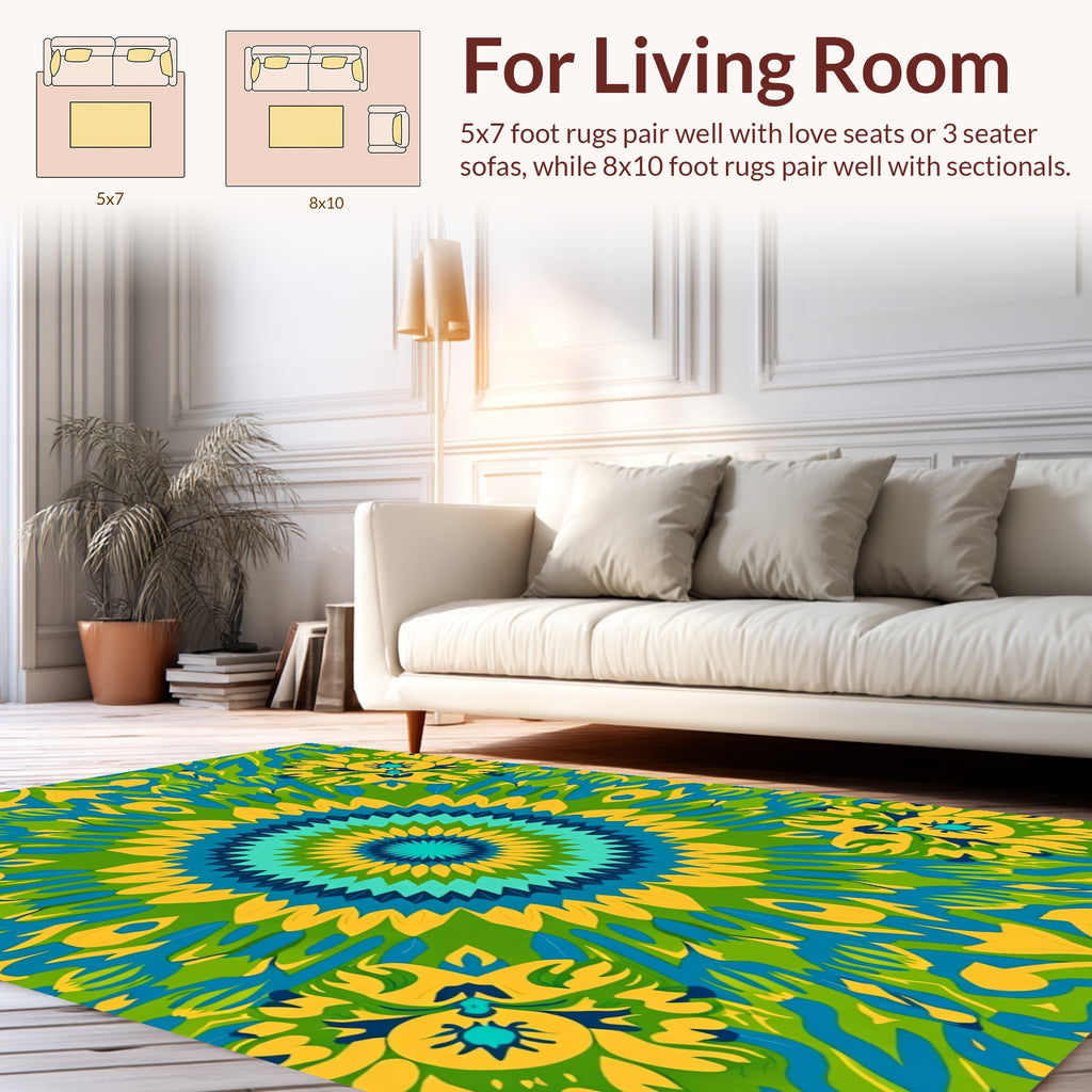 Vibrant Floral Sunburst Mandala Rug