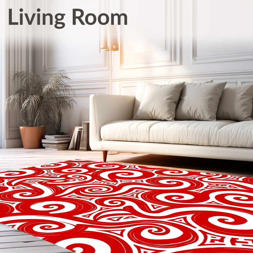 Bold Crimson Swirl And Tribal Rug
