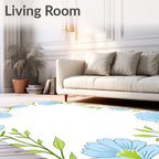 Light Blue Floral Vine Border Pattern Rug