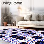 Crimson Blue White Grid Squares Rug