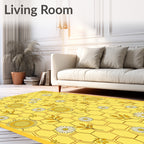 Yellow Daisy Honeycomb Pattern Rug