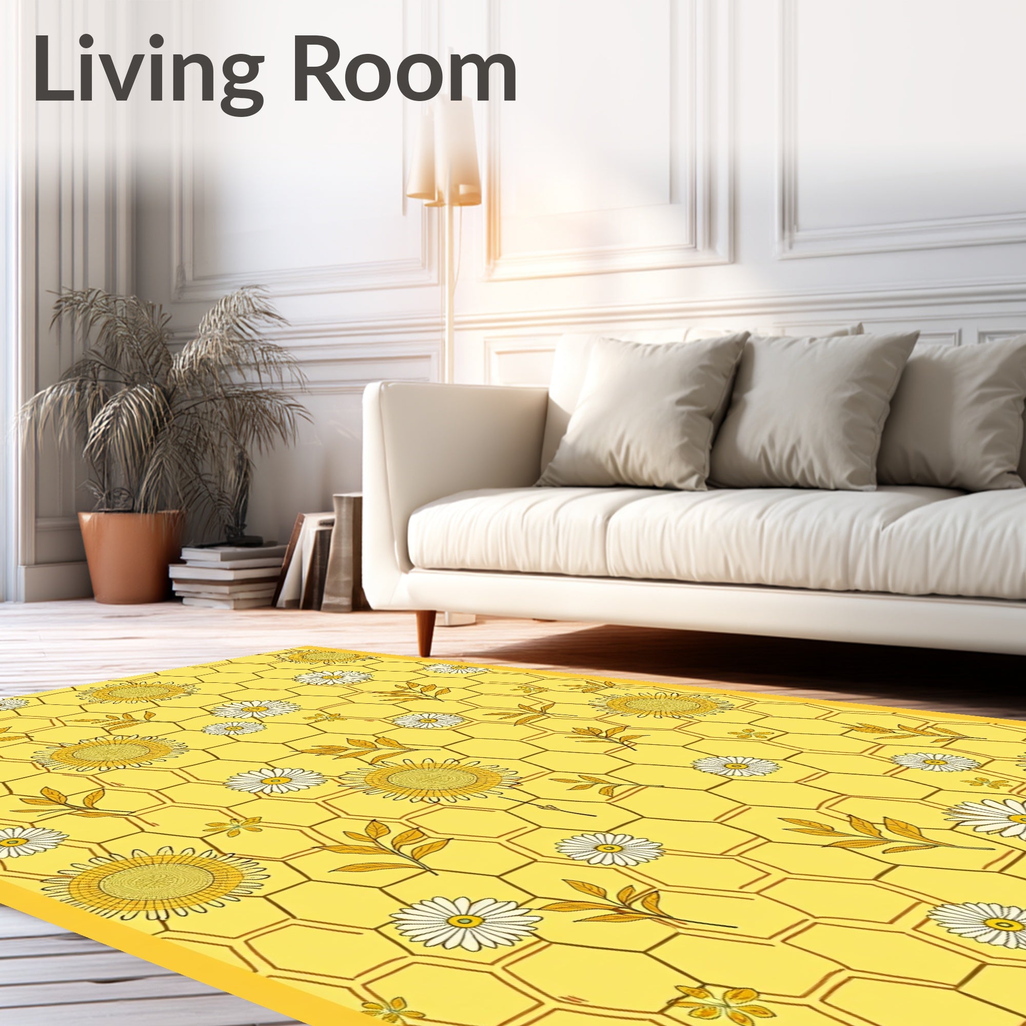 Yellow Daisy Honeycomb Pattern Rug