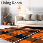 Classic Orange Navy Plaid Pattern Rug