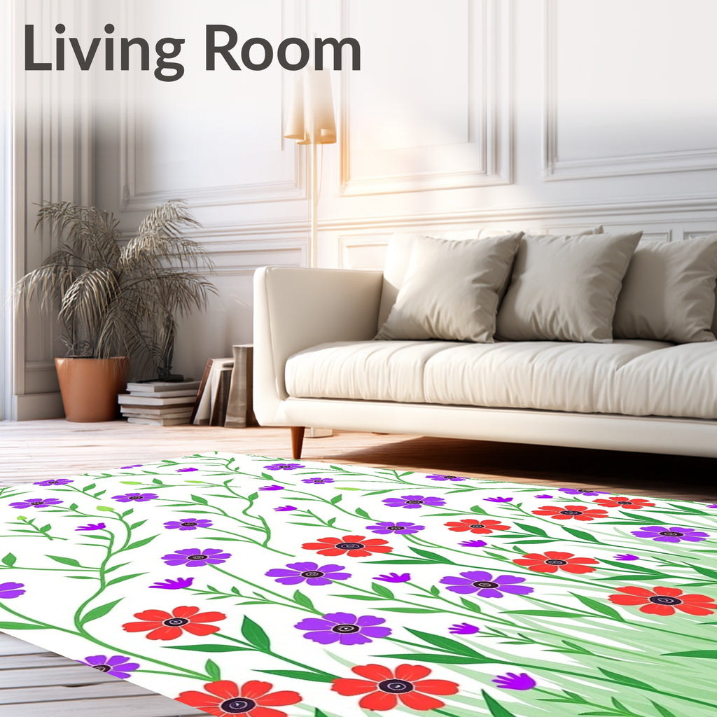 Whimsical Field of Flowers Pattern Rug