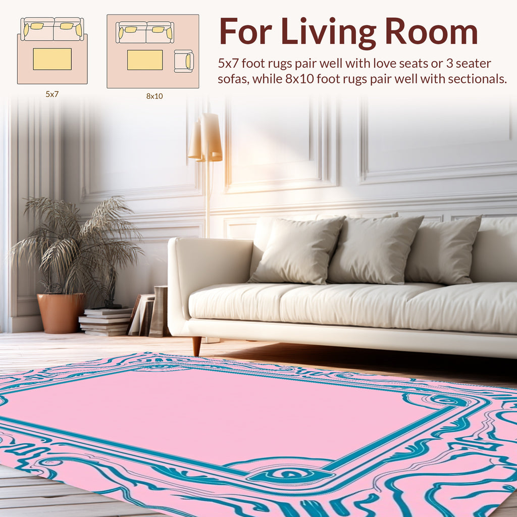 Groovy Abstract Teal Pink Swirl Design Rug