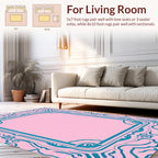Groovy Abstract Teal Pink Swirl Design Rug