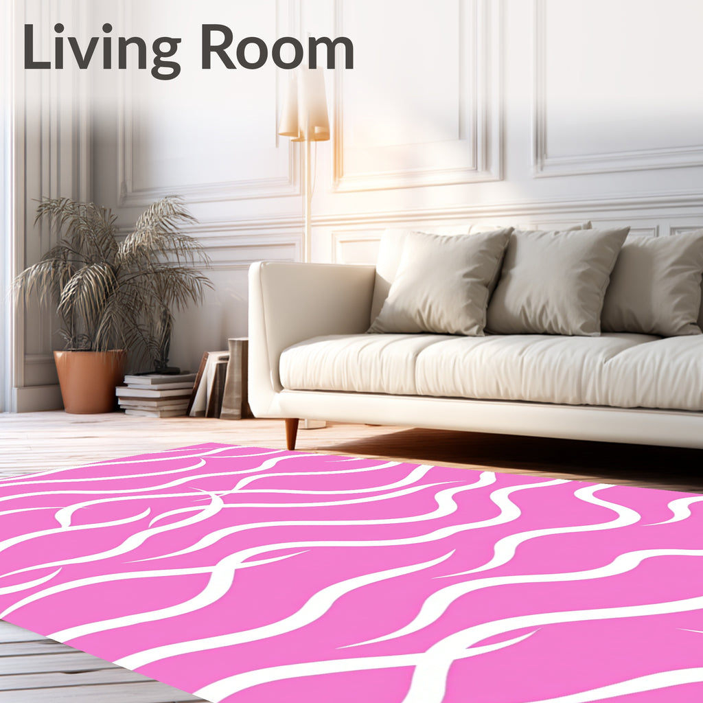 Abstract Pink Wavy Stripe Design Rug
