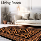 Bold Black Orange Geometric Tribal Rug