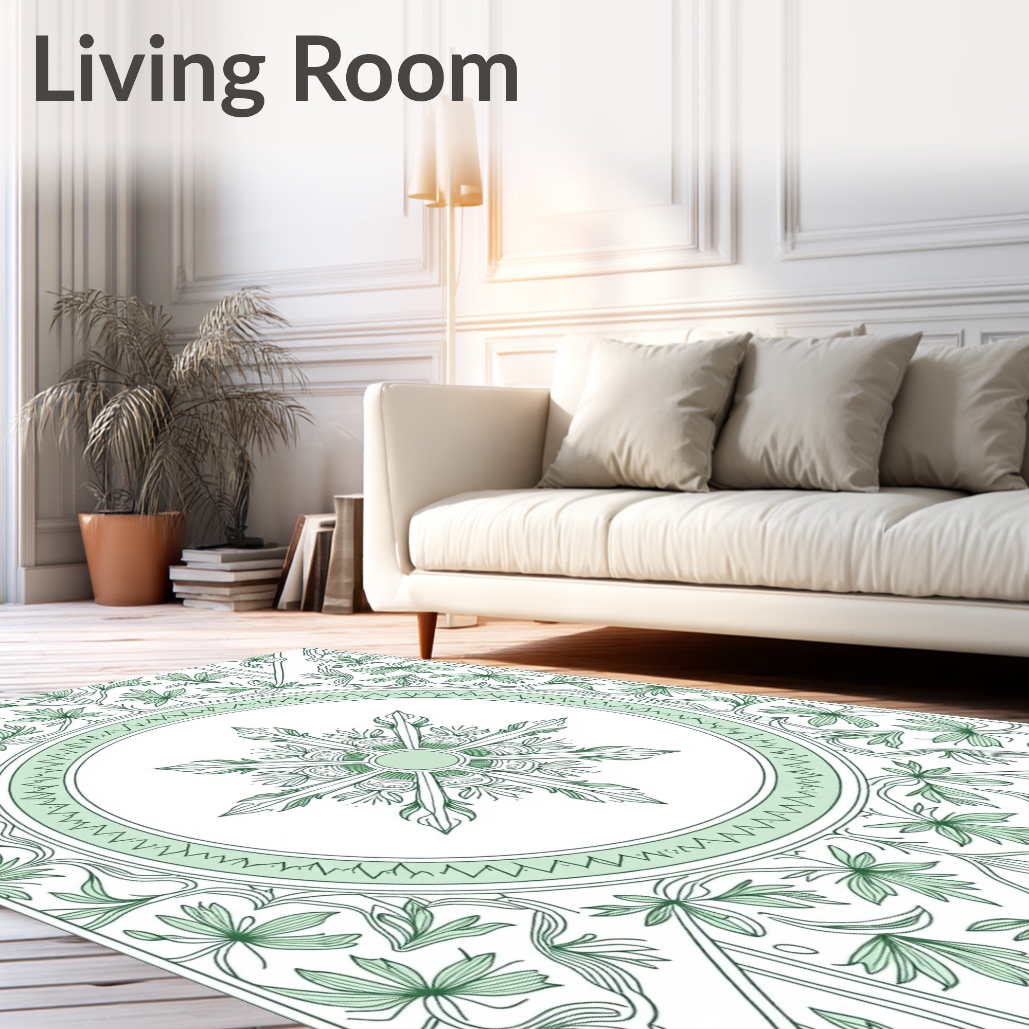 Green Floral Medallion Intricate Pattern Rug