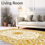Golden Floral Medallion Bordered Rug