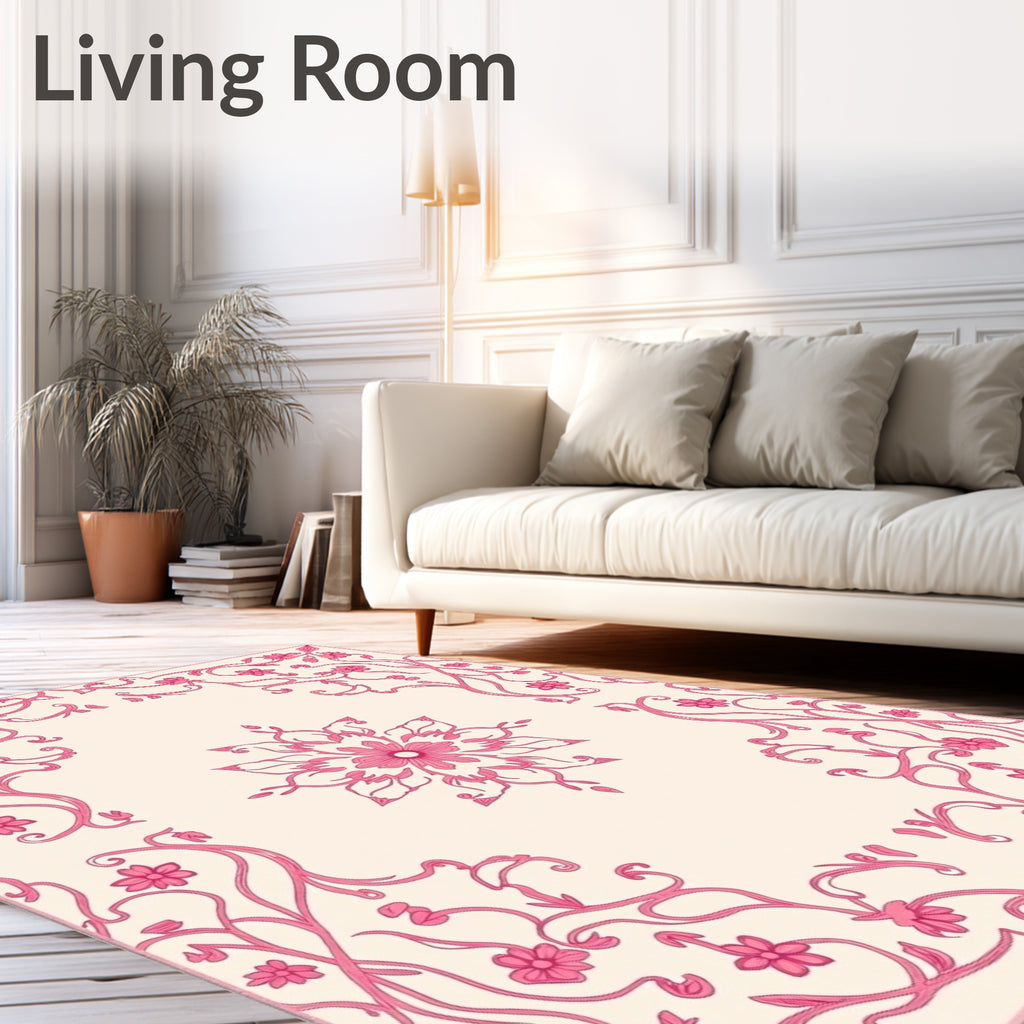 Pink Floral Vines Mandala Design Rug